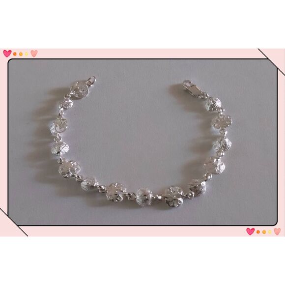 NEW~925 Sterling Silver Seashell & Sand Dollar Link Tennis Bracelet - Picture 1 of 6